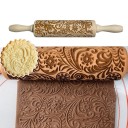 Wooden Rolling Pin 30.5 cm with Floral and Winter Pattern Laser Engraved 3D Rolling Pin for Baking Cookies and Gingerbread 1