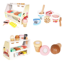 Wooden Two-Tier Ice Cream Stand Montessori Toy for Children Stand with Cups 6 Flavours Ice Lollies and Spoon Kitchen Accessory for Play 3