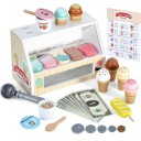 Wooden Two-Tier Ice Cream Stand Montessori Toy for Children Stand with Cups 6 Flavours Ice Lollies and Spoon Kitchen Accessory for Play 5