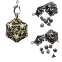 Wydrążony metalowy breloczek wielościenna kostka z mini kostkami 7 sztuk Fantasy dodatek do gier planszowych RPG DnD breloczek do kluczy 1