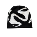 Y2K Streetwear Knitted Beanie in Polyester Black and White Harajuku Kpop Style with Teeth Motif Unisex Warm Winter Hip Hop Vintage Fashion 3