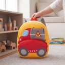Yellow Backpack for Children 26 x 24 x 10 cm with a Red Fire Truck and Grey Tanker Design, Featuring Two Zip Pockets and Grey Straps 2