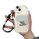 Zadni kryt z kotem na Samsung Galaxy A26 5G Koralkowy lancuch na reke Odporny Chrobnione rogi i aparat Kremowy Falisty obwod Na dzien 4