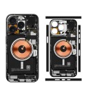 Zadní ochranná samolepící fólie pro iPhone 17 – motiv vnitřních komponentů telefonu, kamer a bezdrátového nabíjení MagSafe 2