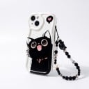 Zadný kryt s čiernou mačkou na Samsung Galaxy A36 5G Korálkový retiazka na zápästie Odolný Ochrana rohov a fotoaparátu Čiernobiely 6