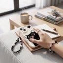 Zadný kryt s čiernou mačkou na Samsung Galaxy A36 5G Korálkový retiazok na zápästie Odolný Ochrana rohov a fotoaparátu Čiernobiely Srdiečko 2