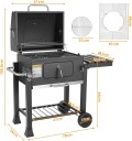 Zahradní gril na dřevěné uhlí s poklopem a odkládacím stolkem pro 5-10 osob 78 x 55 x 66 cm ocelový černý na kempování a bbq 3