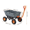 Zahradní sklápěcí vozík polyetylenový korba 960 x 590 x 270 mm ocelový rám rukojeť 2 v 1 pneumatická kola šedo-oranžový do zahrady 2