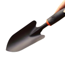 Záhradnícka ručná lopata ergonomická rukoväť 31 cm železná čierna s oranžovými detailmi na sadenie a prácu v pôde 1