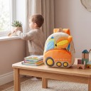 Zaino beige per bambini 26 x 24 x 10 cm con mescolatore arancione e canaletta tridimensionale con due tasche con zip e spallacci arancioni 5