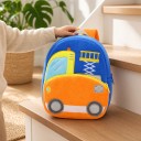 Zaino blu intenso per bambini 26 x 24 x 10 cm con piattaforma sollevabile e meccanismo a forbice con due tasche con zip e spallacci arancioni 3