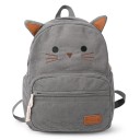 Zaino da donna a tema gattino 38 x 28 x 11 cm con orecchie e volto di gatto ricamato, con tasca interna per laptop e grande tasca frontale con zip 11
