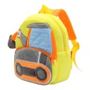 Zaino giallo per bambini 26 x 24 x 10 cm con motivo di escavatore e benna tridimensionale, dotato di due tasche con zip e spallacci morbidi arancioni 4