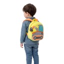 Zaino giallo per bambini 26 x 24 x 10 cm con motivo di escavatore e benna tridimensionale, dotato di due tasche con zip e spallacci morbidi arancioni 6