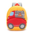 Zaino giallo per bambini 26 x 24 x 10 cm con motivo di un camion cisterna rosso e una cisterna grigia con due tasche con zip e spallacci grigi 1