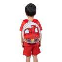 Zaino grigio per bambini 26 x 24 x 10 cm con camion dei pompieri rosso e lampeggiatore ricamato con tasca frontale e principale con zip e spallacci rossi 2