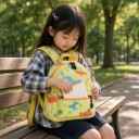 Zaino per bambini 23 x 20 x 9 cm con stampa di dinosauri e palme con due tasche con zip e manico per il trasporto e spallacci di lunghezza 52 cm 6