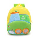 Zaino per bambini 26 x 24 x 10 cm con auto pulitore verde con spazzola e simbolo del riciclo su sfondo giallo con due tasche con zip 1