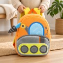 Zaino per bambini 26 x 24 x 10 cm di colore arancione con trapano a nastro e trapano spaziale con spallacci gialli e due tasche con zip 3