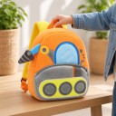 Zaino per bambini 26 x 24 x 10 cm di colore arancione con trapano a nastro e trapano spaziale con spallacci gialli e due tasche con zip 4