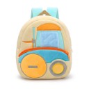 Zaino per bambini 26 x 24 x 10 cm di colore crema con motivo di carrello elevatore e grande ruota gialla, con due tasche con zip e spallacci turchesi 1