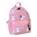 Zaino per bambini con stampa a tutto campo di unicorni e arcobaleni con due tasche con zip e spallacci regolabili e maniglia per il trasporto 6