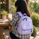 Zaino per bambini con stampa a tutto campo di unicorni e arcobaleni con due tasche con zip e spallacci regolabili e maniglia per il trasporto 4