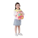 Zaino per bambini rosa 26 x 24 x 10 cm con motivo di gru e corona gialla con spallacci gialli e due tasche con zip 3