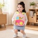 Zaino per bambini rosa 26 x 24 x 10 cm con motivo di gru e corona gialla con spallacci gialli e due tasche con zip 4