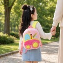 Zaino per bambini rosa 26 x 24 x 10 cm con motivo di gru e corona gialla con spallacci gialli e due tasche con zip 6
