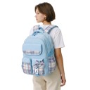 Zaino scolastico per bambini 41 x 28 x 18 cm con motivo a quadretti e fiocco, con due scomparti con zip e tasche laterali per bottiglie 11