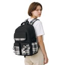 Zaino scolastico per bambini 41 x 28 x 18 cm con motivo a quadretti e fiocco, con due scomparti con zip e tasche laterali per bottiglie 9