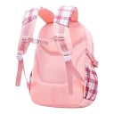 Zaino scolastico per bambini 41 x 28 x 18 cm con motivo a quadretti e fiocco, con due scomparti con zip e tasche laterali per bottiglie 3