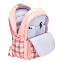 Zaino scolastico per bambini 41 x 28 x 18 cm con motivo a quadretti e fiocco, con due scomparti con zip e tasche laterali per bottiglie 4