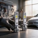 Żarówki LED H1 do reflektorów Canbus bez migania 30000 lm 60W 2 szt., 16 chipów CSP z wentylatorem, białe 6500K, do świateł drogowych i mijania 5
