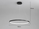 Závesný LED kruhový luster moderný priemer 100 cm príkon 60 W studené biele svetlo max výška 120 cm kov pokrytie 15-20 m² nad jedálenský stôl 5