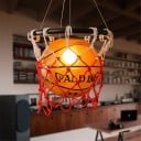 Závesný luster basketbalový míč v koši so sieťou sklenené tienidlo kov čierny objímka E27 do detskej izby a športového baru 3