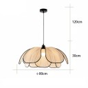 Závesný luster ručne pletený látkový tienidlo v tvare lotosu priemer 80 x výška 30 cm kábel 120 cm kov čierny objímka E27 do jedálne 2