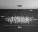 Závesný luster sklenené listy vetvičky strieborný 120 x 65 x výška 45 x nastaviteľný kábel 150 cm, 12x G9 LED v balení, neutrálné biele svetlo 3
