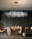 Závesný luster sklenené listy vetvičky strieborný 120 x 65 x výška 45 x nastaviteľný kábel 150 cm, 12x G9 LED v balení, studené biele svetlo 2