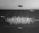 Závesný luster sklenené listy vetvičky strieborný 120 x 65 x výška 45 x nastaviteľný kábel 150 cm, 12x G9 LED v balení, teplé biele svetlo 3