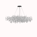 Závesný luster sklenené listy vetvičky strieborný 120 x 65 x výška 45 x nastaviteľný kábel 150 cm, 12x G9 LED v balení, tri teploty svetla 1