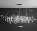 Závesný luster sklenené listy vetvičky strieborný 150 x 65 x výška 45 x nastaviteľný kábel 150 cm, 16x G9 LED v balení, tri teploty svetla 3