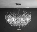Závesný luster sklenené listy vetvičky strieborný priemer 60 x výška 45 x nastaviteľný kábel 150 cm, 8x G9 LED v balení, tri teploty svetla 2