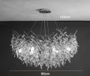 Závesný luster sklenené listy vetvičky strieborný priemer 80 x výška 45 x nastaviteľný kábel 150 cm, 10x G9 LED v balení, studené biele svetlo 2