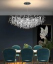 Závesný luster sklenené listy vetvičky strieborný priemer 80 x výška 45 x nastaviteľný kábel 150 cm, 10x G9 LED v balení, studené biele svetlo 3