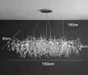 Závěsný lustr skleněné listy větvičky stříbrný 150 x 65 x výška 45 x nastavitelný kabel 150 cm, 16x G9 LED v balení, teplé bílé světlo 3