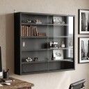 Zawieszana witryna ścienna 80 x 60 x 9,5 cm Półka na ścianę Z przezroczystymi drzwiami przesuwnymi 5 półek Nośność 2 kg Czarna Na kolekcje i figurki 5