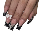 Zebra Star Elegance 24 pcs Square Acrylic Nails with Bows Complete Tips 12 Sizes Dark French Style 1