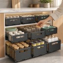 Zestaw 2 wysuwanych pojemników do szafki kuchennej 37,5 x 24,5 cm Wysokość 10 i 19 cm Stal węglowa i plastik Szaro-czarny Organizator do spiżarni 6